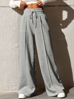 امرأة اليومي ملابس الشارع اللون الصامد مكتمل الطول السراويل بنطال واسع الساق main image 3
