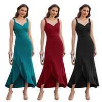 Women's Regular Dress Trumpet Dress Elegant V Neck Ruffles Sleeveless Solid Color Maxi Long Dress Daily main image 6
