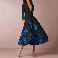 Women's Regular Dress Elegant V Neck Nine Points Sleeve Flower Midi Dress Daily main image 3