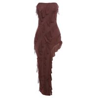 Women's Sheath Dress Elegant Strapless Tassel Sleeveless Solid Color Maxi Long Dress Daily sku image 16