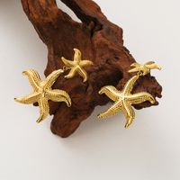 1 Pair Vacation Beach Starfish Stainless Steel 18k Gold Plated Ear Studs main image 4