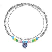 304 Stainless Steel Classic Style Beaded Round Color Block Necklace sku image 1