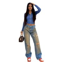 Women's Street Streetwear Solid Color Full Length Jeans Straight Pants main image 4