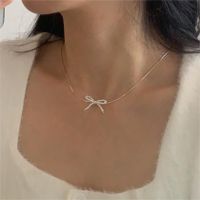 Sterling Silver Simple Style Bow Knot Pendant Necklace main image 3