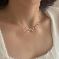 Sterling Silver Simple Style Bow Knot Pendant Necklace main image 5