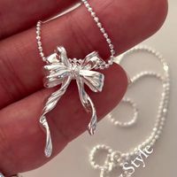 Sterling Silver Simple Style Bow Knot Plating Pendant Necklace main image 4