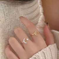 Sterling Silver Simple Style Star Moon Plating Open Rings main image 3