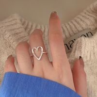 Sterling Silver Simple Style Heart Shape Open Rings main image 2