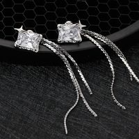 1 Pair Simple Style Tassel Rectangle Plating Inlay Copper Zircon Drop Earrings main image 4