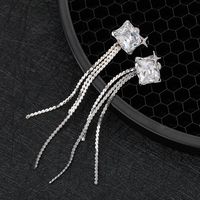 1 Pair Simple Style Tassel Rectangle Plating Inlay Copper Zircon Drop Earrings main image 6