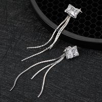 1 Pair Simple Style Tassel Rectangle Plating Inlay Copper Zircon Drop Earrings main image 1