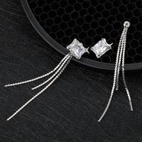 1 Pair Simple Style Tassel Rectangle Plating Inlay Copper Zircon Drop Earrings main image 7