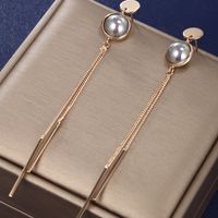 1 Pair Elegant Xuping Simple Style Round Tassel Plating Inlay Alloy Copper Alloy Artificial Pearls 18k Gold Plated Drop Earrings main image 3