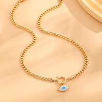 304 Stainless Steel Simple Style Plating Inlay Devil's Eye Palm Rhinestones Shell Pendant Necklace main image 6