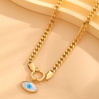 304 Stainless Steel Simple Style Plating Inlay Devil's Eye Palm Rhinestones Shell Pendant Necklace main image 3