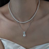 Sterling Silber Elegant Geometrisch Perle Halskette Mit Anhänger main image 3
