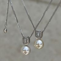 Sterling Silver Elegant Geometric Pearl Pendant Necklace main image 4
