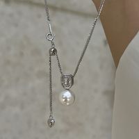 Sterling Silver Elegant Geometric Pearl Pendant Necklace sku image 1