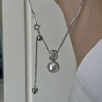 Sterling Silber Elegant Geometrisch Perle Halskette Mit Anhänger sku image 2