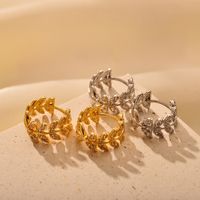 1 Pair Elegant Simple Style Leaves Plating Inlay Stainless Steel Zircon Earrings main image 3