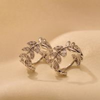 1 Pair Elegant Simple Style Leaves Plating Inlay Stainless Steel Zircon Earrings main image 6