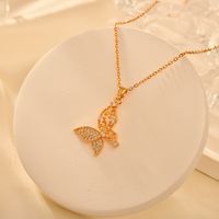 Copper Elegant Simple Style Flower Butterfly Plating Hollow Out Inlay Zircon Pendant Necklace main image 1