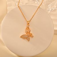 Copper Elegant Simple Style Flower Butterfly Plating Hollow Out Inlay Zircon Pendant Necklace main image 6