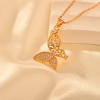 Copper Elegant Simple Style Flower Butterfly Plating Hollow Out Inlay Zircon Pendant Necklace main image 3
