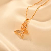 Copper Elegant Simple Style Flower Butterfly Plating Hollow Out Inlay Zircon Pendant Necklace main image 5