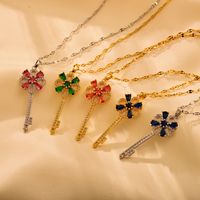 Copper Vintage Style Key Plating Inlay Zircon Pendant Necklace main image 10