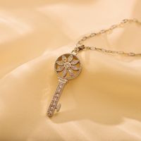 Titanium Steel Simple Style Shiny Round Key Hollow Out Inlay Zircon Pendant Necklace sku image 2