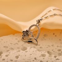 Stainless Steel Sweet Heart Shape Flower Asymmetrical Inlay Zircon Pendant Necklace sku image 2
