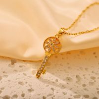 Titanium Steel Simple Style Shiny Round Key Hollow Out Inlay Zircon Pendant Necklace main image 3
