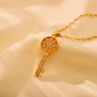 Titanium Steel Simple Style Shiny Round Key Hollow Out Inlay Zircon Pendant Necklace main image 5