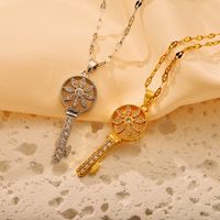 Titanium Steel Simple Style Shiny Round Key Hollow Out Inlay Zircon Pendant Necklace main image 1