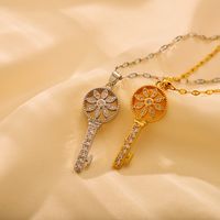Titanium Steel Simple Style Shiny Round Key Hollow Out Inlay Zircon Pendant Necklace main image 4