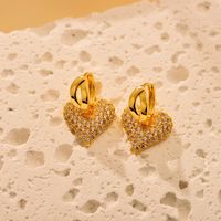 1 Pair Elegant Luxurious Heart Shape Inlay Copper Zircon 18K Gold Plated Drop Earrings main image 6