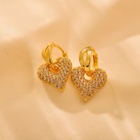 1 Pair Elegant Luxurious Heart Shape Inlay Copper Zircon 18K Gold Plated Drop Earrings main image 4