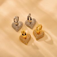 1 Pair Elegant Luxurious Heart Shape Inlay Copper Zircon 18K Gold Plated Drop Earrings main image 1