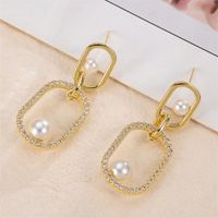 1 Pair Vacation Shiny Round Plating Inlay Copper Pearl Zircon Drop Earrings main image 5