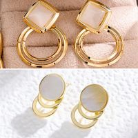 1 Pair Elegant Princess Circle Rhombus Plating Inlay Copper Opal Shell Drop Earrings main image 1