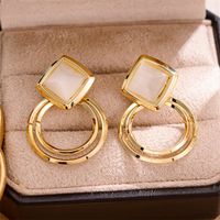 1 Pair Elegant Princess Circle Rhombus Plating Inlay Copper Opal Shell Drop Earrings main image 3