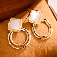 1 Pair Elegant Princess Circle Rhombus Plating Inlay Copper Opal Shell Drop Earrings main image 4
