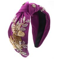 Women's Elegant Luxurious Knot Flower Cloth Beaded Inlay Artificial Crystal Hair Band sku image 7