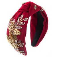 Women's Elegant Luxurious Knot Flower Cloth Beaded Inlay Artificial Crystal Hair Band sku image 4