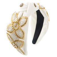 Women's Elegant Luxurious Knot Flower Cloth Beaded Inlay Rhinestones Hair Band sku image 2