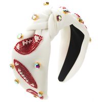 Women's Elegant Luxurious Rugby Heart Shape Knot Cloth Beaded Inlay Glass Drill Pearl Hair Band sku image 2