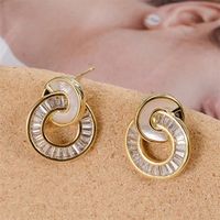 1 Pair Roman Style Shiny Circle Plating Inlay Copper Shell Zircon Ear Studs main image 4