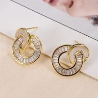 1 Pair Roman Style Shiny Circle Plating Inlay Copper Shell Zircon Ear Studs main image 3