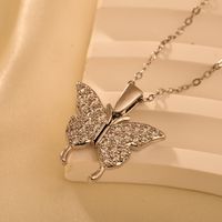 Titanium Steel IG Style Shiny Butterfly Inlay Zircon Pendant Necklace sku image 2